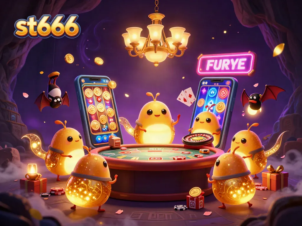 Engage with st666 in an exciting 3D casino scene featuring glowworms and vibrant gaming elements.