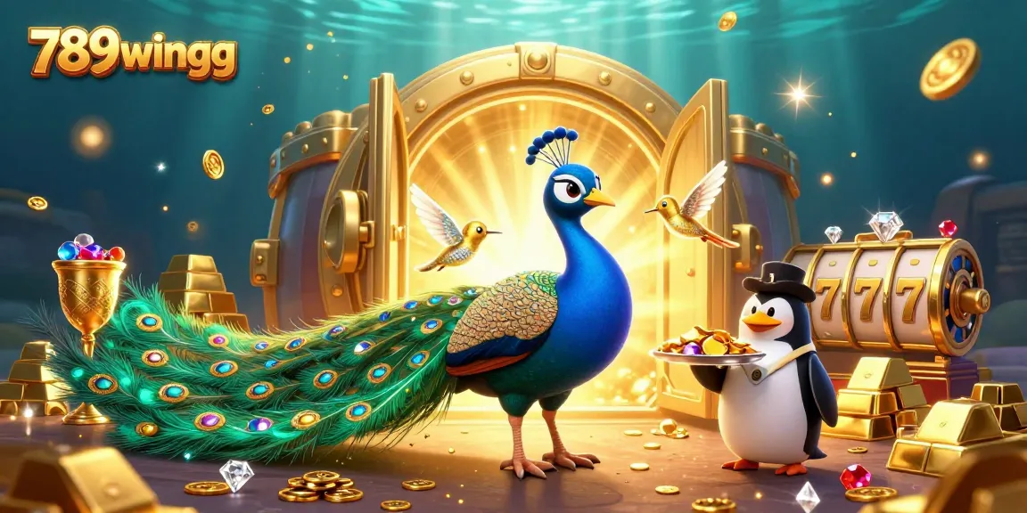 Experience the excitement of 789wingg with spectacular treasures and casino elements in this vibrant 3D scene.