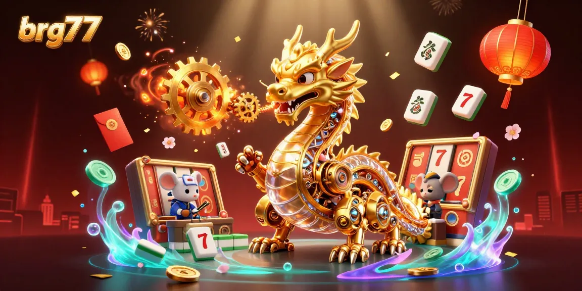 Engage in exciting gameplay with brg77, featuring a vibrant 3D dragon and slot elements.