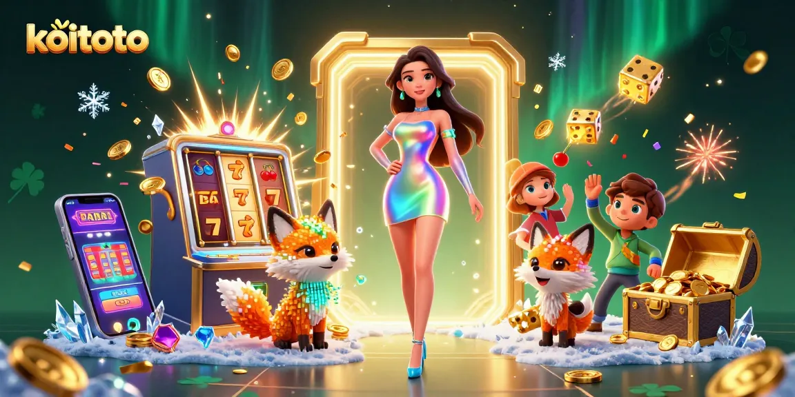 Koitoto players hitting the jackpot with a vibrant display of slots and colorful casino elements.