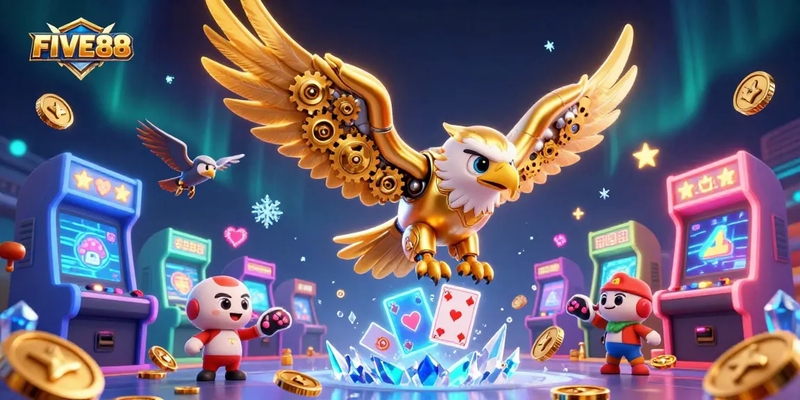 Engage in exciting gameplay at FIVE88 casino with vibrant 3D elements showcasing action and fun.