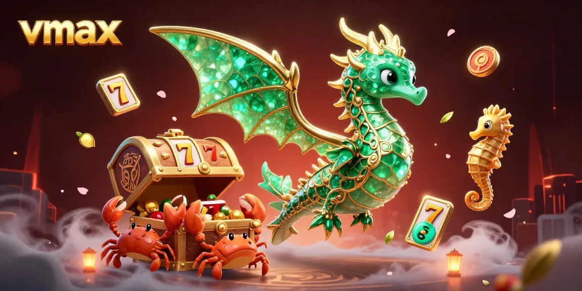 Experience gaming excitement with vmax treasure shown in a vibrant 3D scene of a sea dragon guarding a bounty.