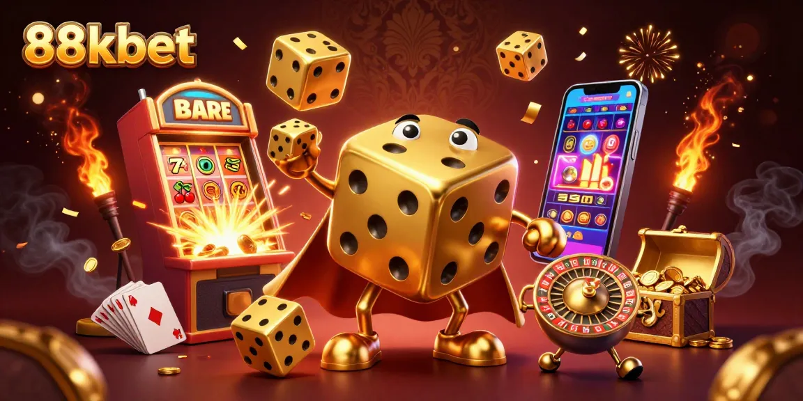 Experience thrilling gaming action at 88kbet with vibrant visuals, golden dice, and a jackpot explosion.