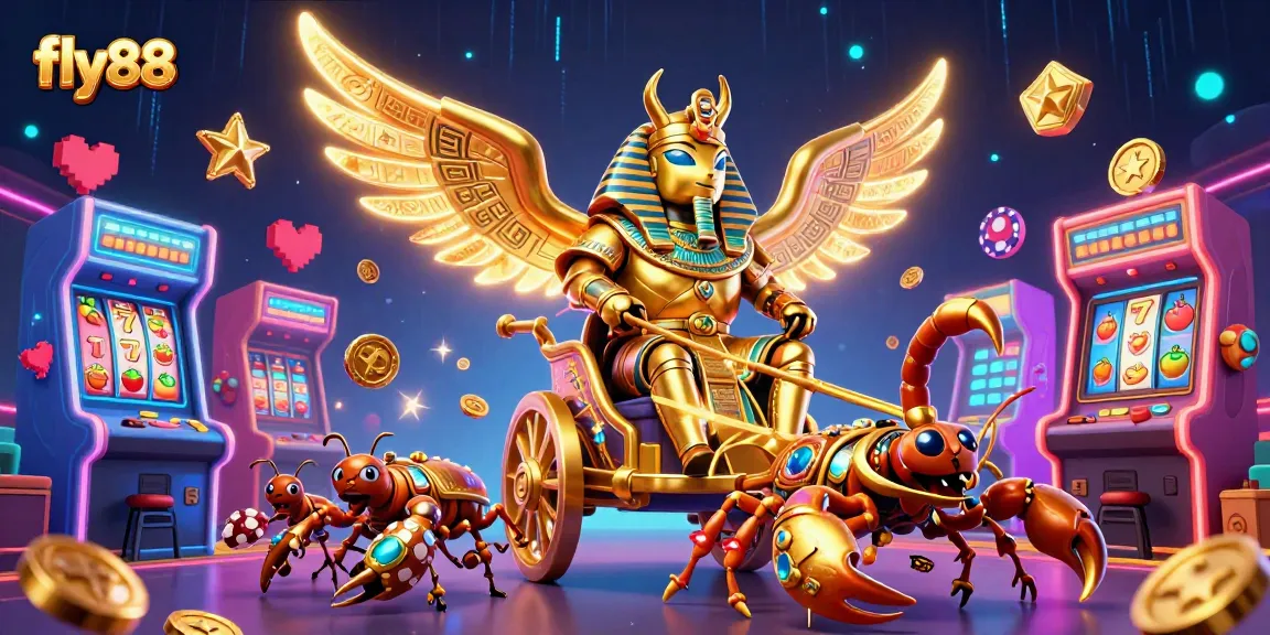 Experience the excitement of fly88 with a vibrant 3D casino-themed illustration full of action and detail.