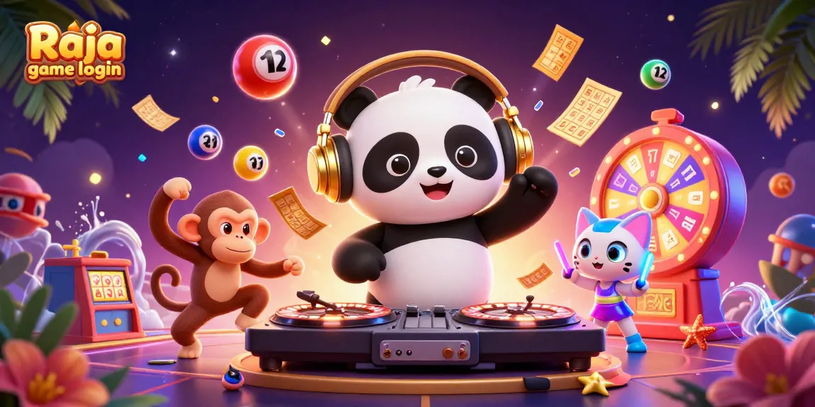 Engage with the exciting Raja game login experience, featuring vibrant 3D characters and casino elements.