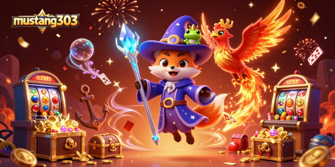 Experience thrilling gaming with mustang303 featuring a wizard fox, phoenix, and dynamic slot elements.