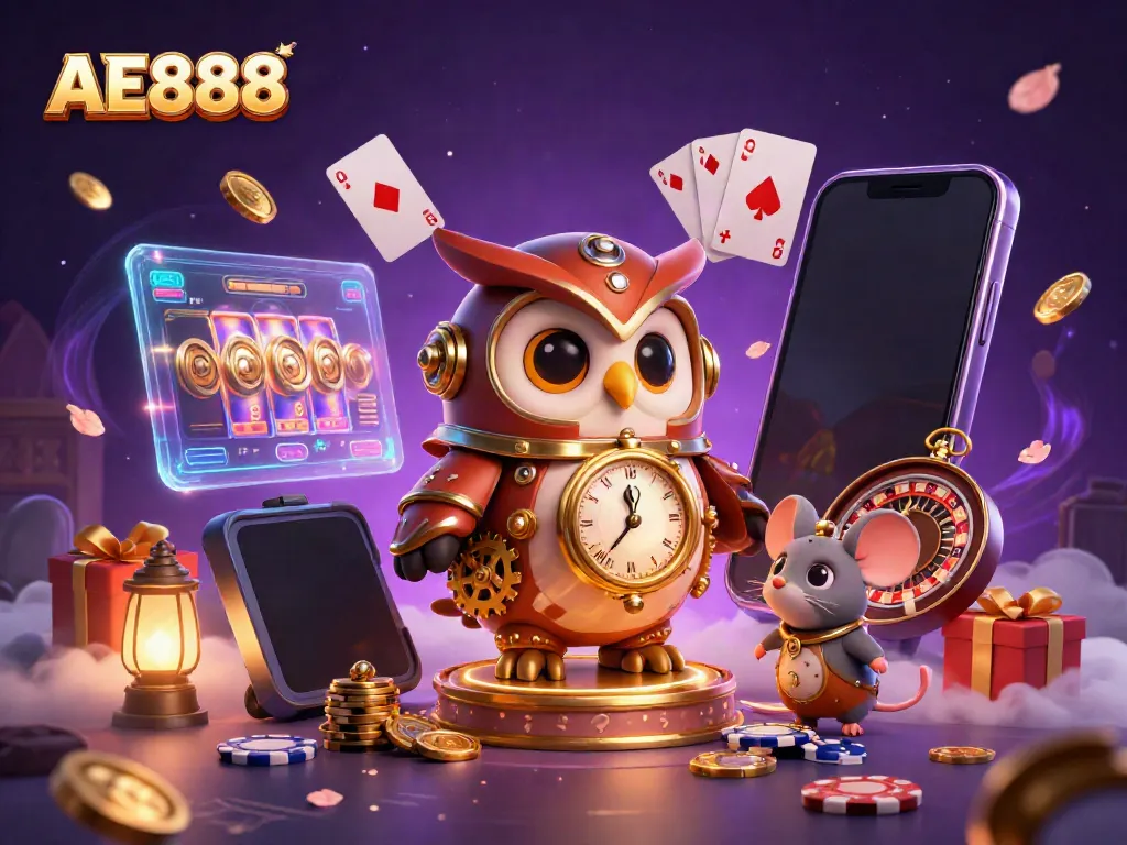 Experience thrilling gameplay at AE888 with steampunk characters and dynamic casino elements.