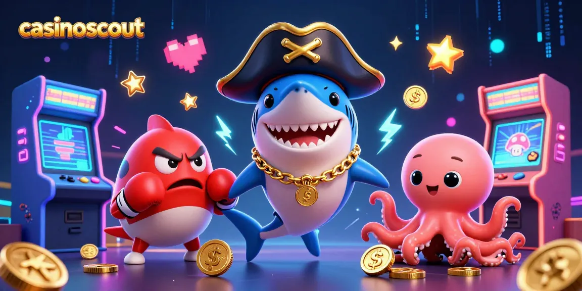 Engaging scene depicting casinoscout's exciting online gaming with a shark, pufferfish, and octopus