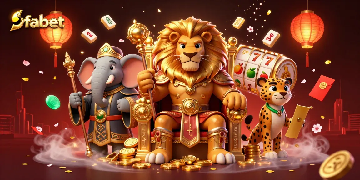 Experience the excitement at fabet with a regal lion king and vibrant casino symbols.