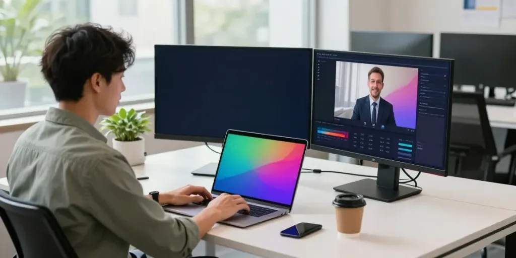 Professional working on sabi4d marketing strategies in a modern office.