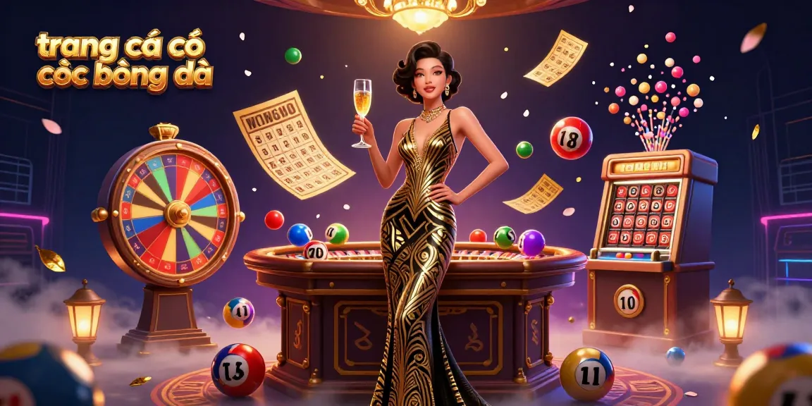 Engage with the vibrant world of trang cá cược bóng đá featuring a glamorous woman celebrating amidst dynamic game elements.