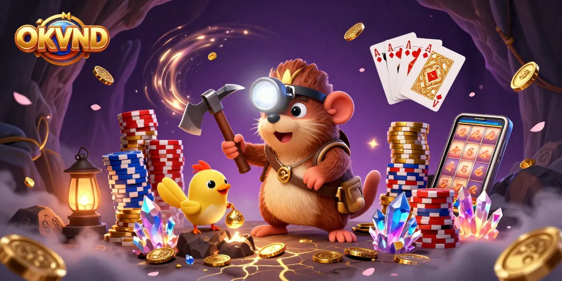 Experience exhilarating online gambling adventures with OKVND's vibrant 3D casino illustration.