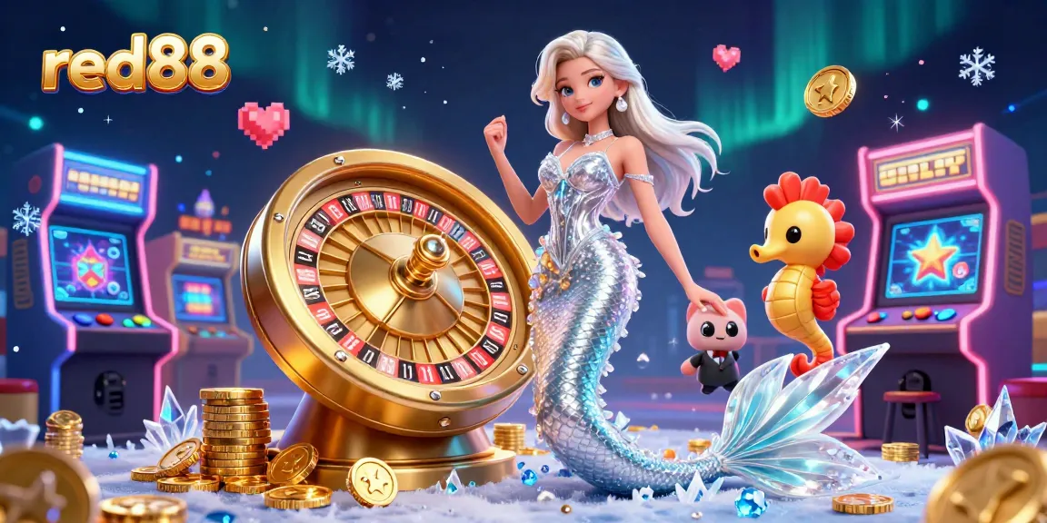 Experience thrilling gameplay at red88 with a dazzling roulette wheel and charming characters in this vibrant casino scene.