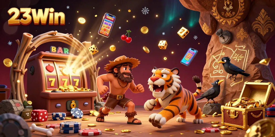 Experience the thrill of gaming at 23Win, featuring unique casino characters and vibrant elements.