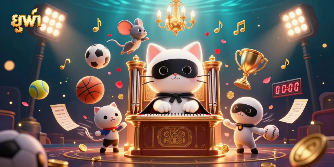 Experience ยูฟ่า gaming excitement with a captivating scene featuring sports balls and casino elements in a vibrant setting.