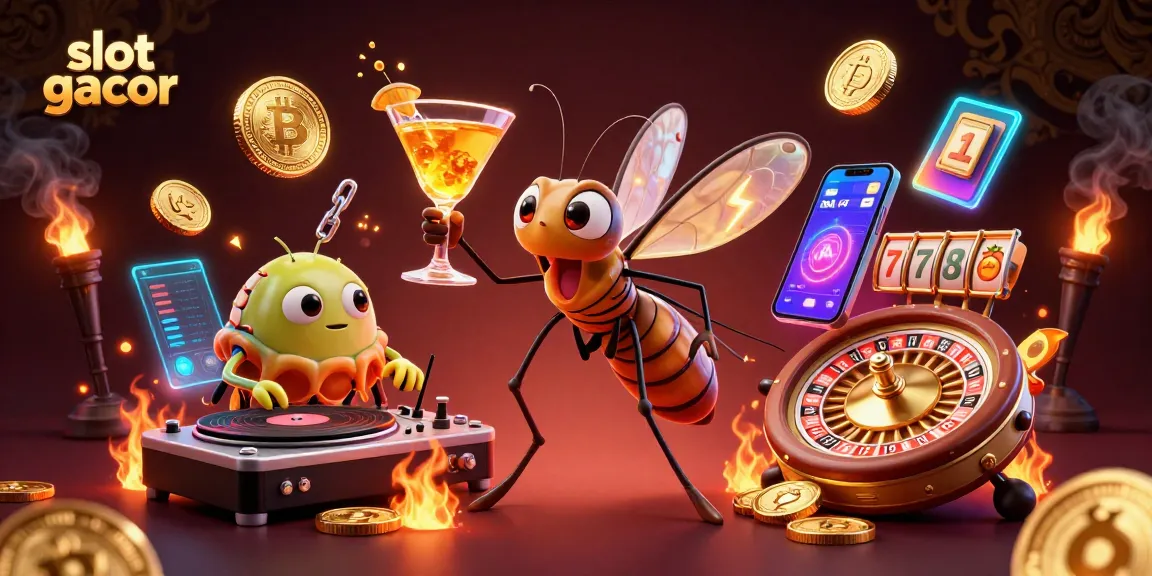 Menangkan slot gacor dengan simbol slot yang berkilau dan karakter unik di latar belakang mewah.