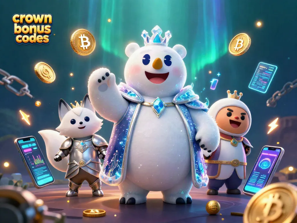 Spin and win with crown coins bonus codes in vibrant 3D casino scene featuring a magical polar bear and fox.