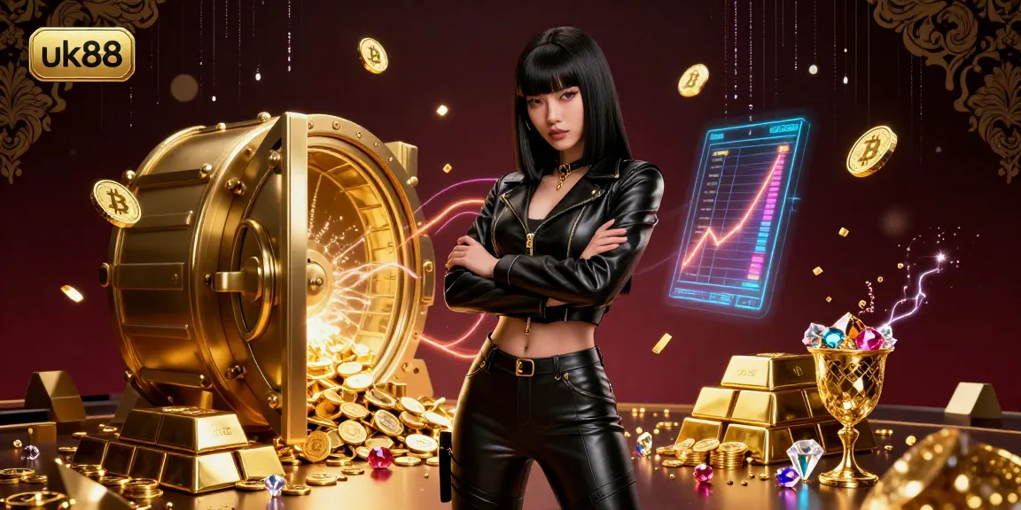 Experience the thrill at uk88 with a stunning illustration featuring vibrant casino elements and game excitement.
