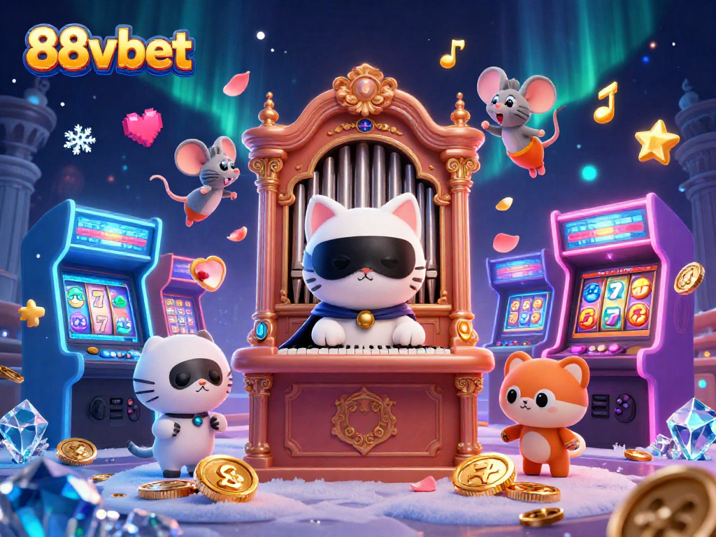 Engage with 88vbet's colorful casino experience with a dynamic 3D scene filled with games and characters.