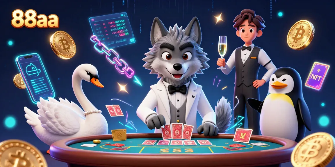 Engage with the dynamic 88aa casino scene featuring crypto elements and animated characters.