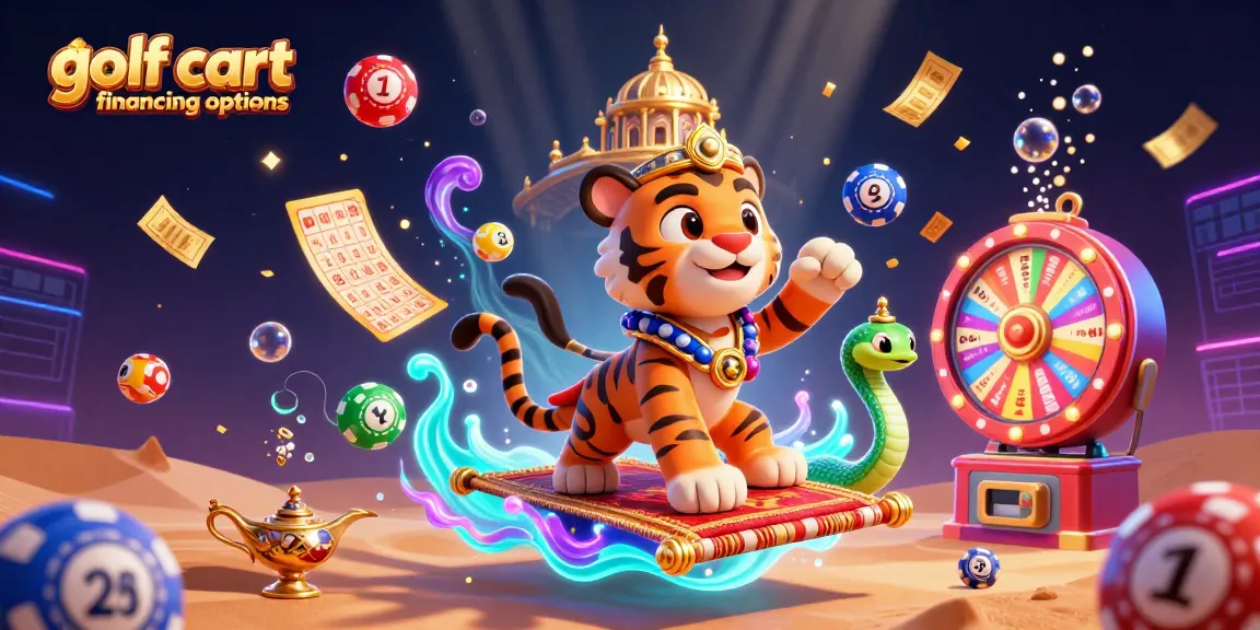 Play and win exciting prizes with golf cart financing options in this vibrant 3D illustration!