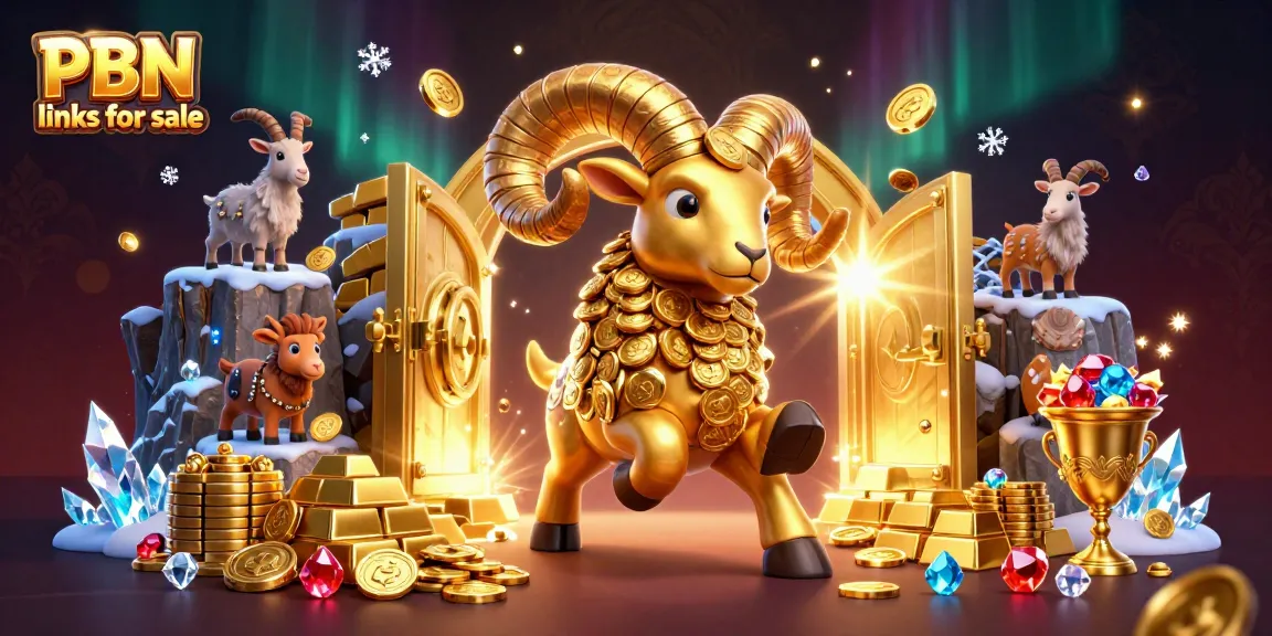PBN links for sale showcased with a striking golden ram charging through laser-like lights and treasure.