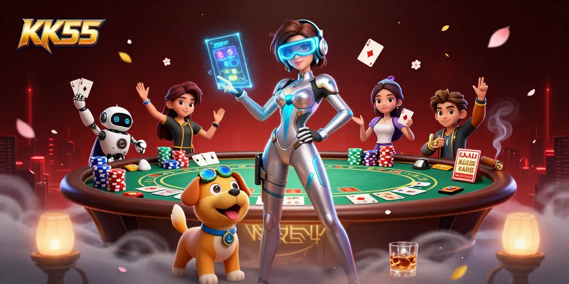 Experience dynamic poker action at KK55 with a futuristic character and interactive elements.