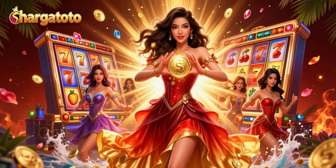 Putar gulungan dengan hargatoto, menampilkan wanita Asia menakjubkan merayakan jackpot di tengah dunia kasino.