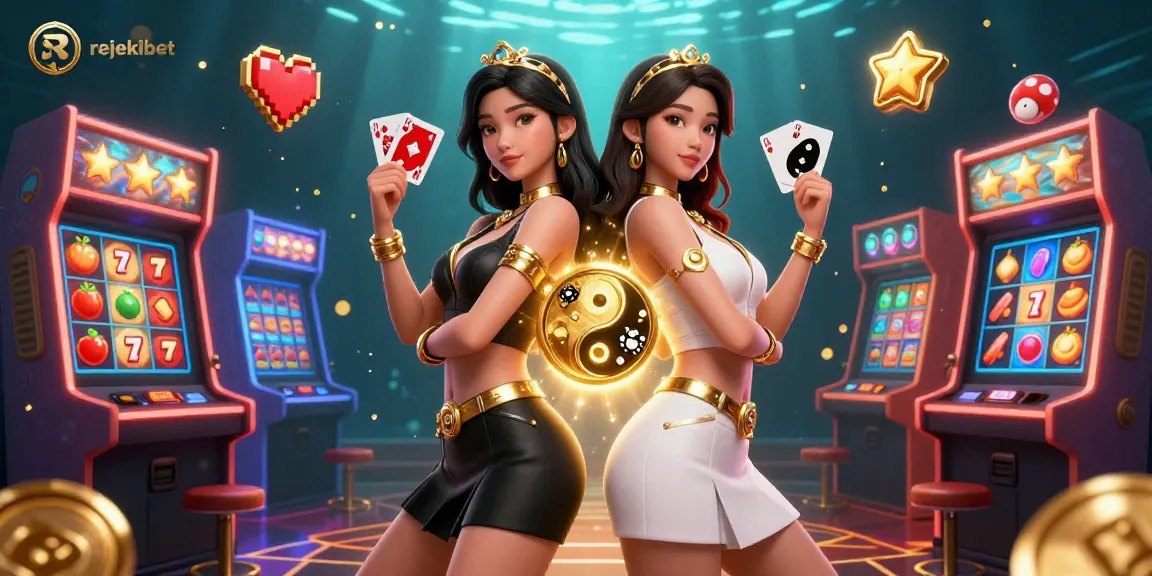 Engage with rejekibet's exciting slots and gaming experience illustrated by twin Asian women, enhancing your play.