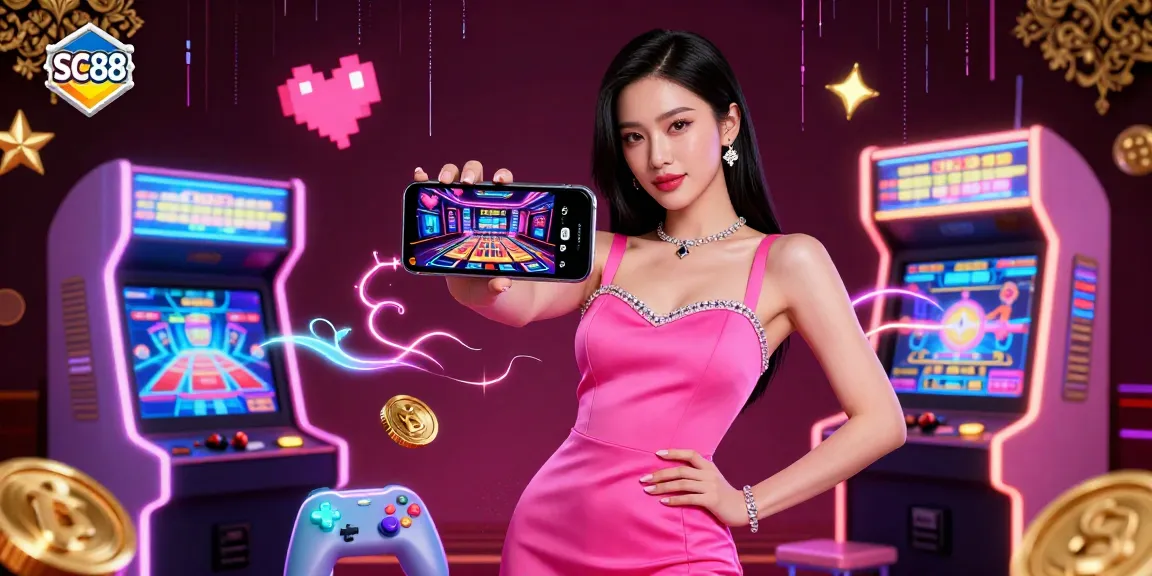 Experience the thrill of SC88 with a stunning Asian woman engaging in a live dealer casino game.