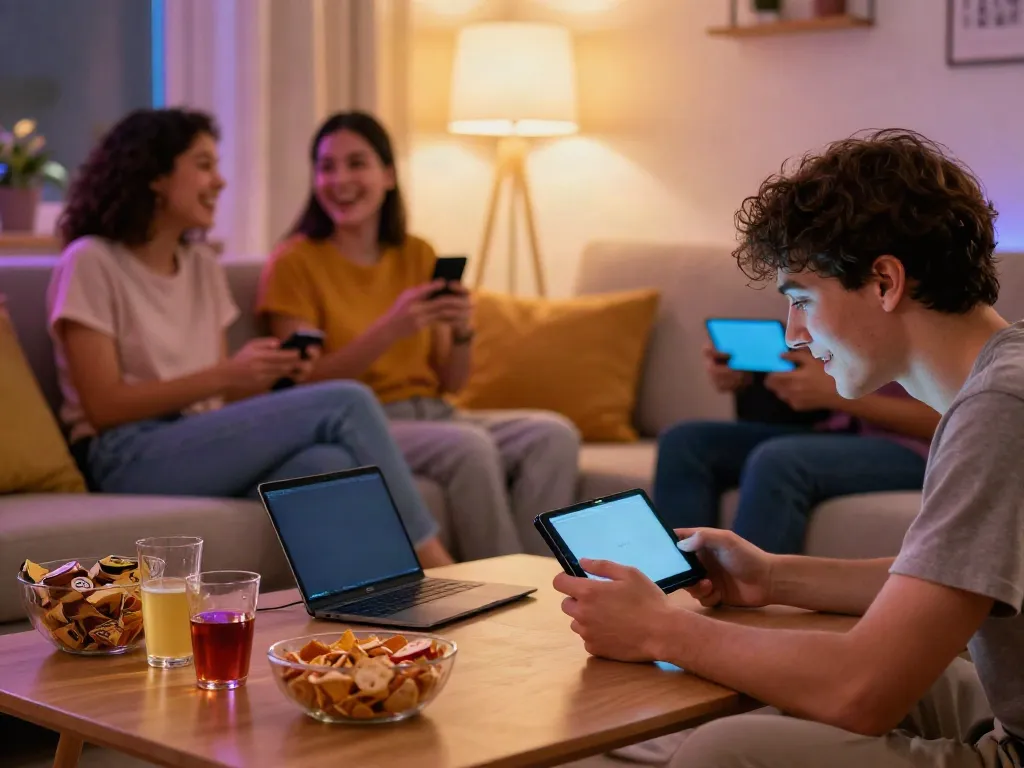 Engaging mobile gaming moment with friends playing yono games on a smartphone.