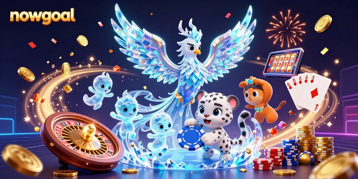 Bet on nowgoal’s exciting features with ice phoenix and poker animations amidst casino visuals.
