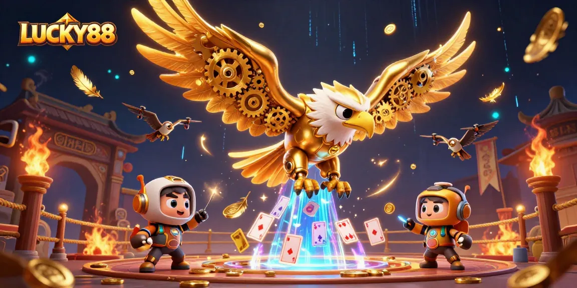 Engage in thrilling games at LUCKY88, where golden eagles and holographic cards symbolize winning