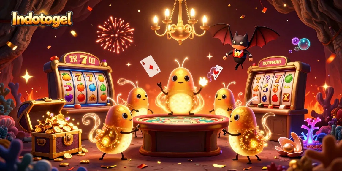 Engage with Indotogel’s thrilling gambling scene illuminated by glowworms and vibrant casino elements.