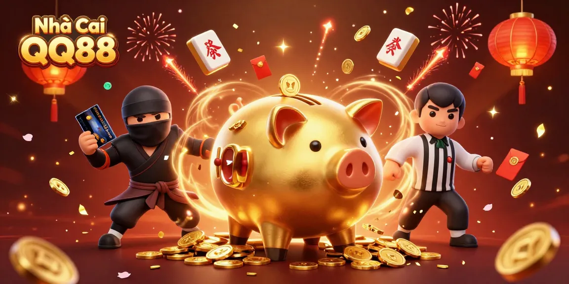 Engage in thrilling gameplay at Nhà Cái QQ88 with golden coins, lanterns, and vibrant casino action.