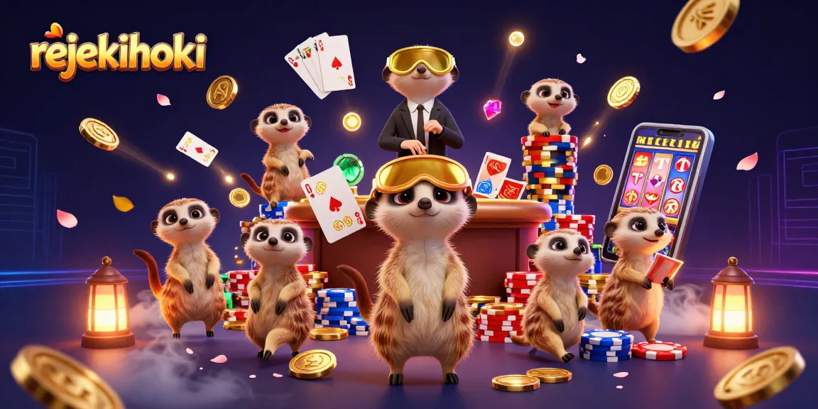 Experience winning with rejekihoki's animated meerkats managing a vibrant online casino.
