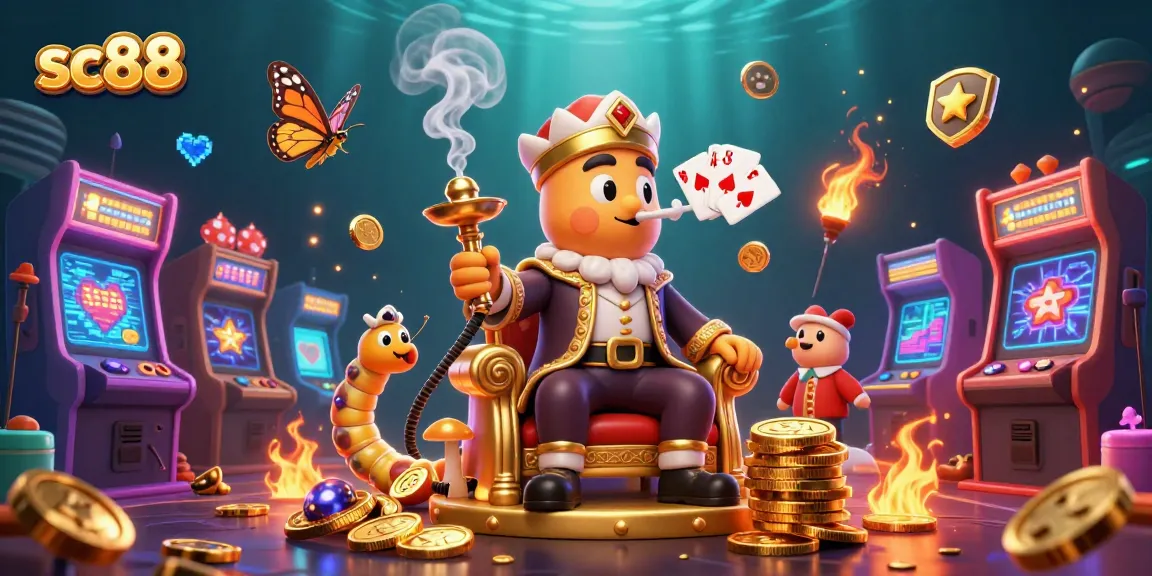 Experience sc88's vibrant casino world with dynamic gaming elements and a whimsical hookah-master.