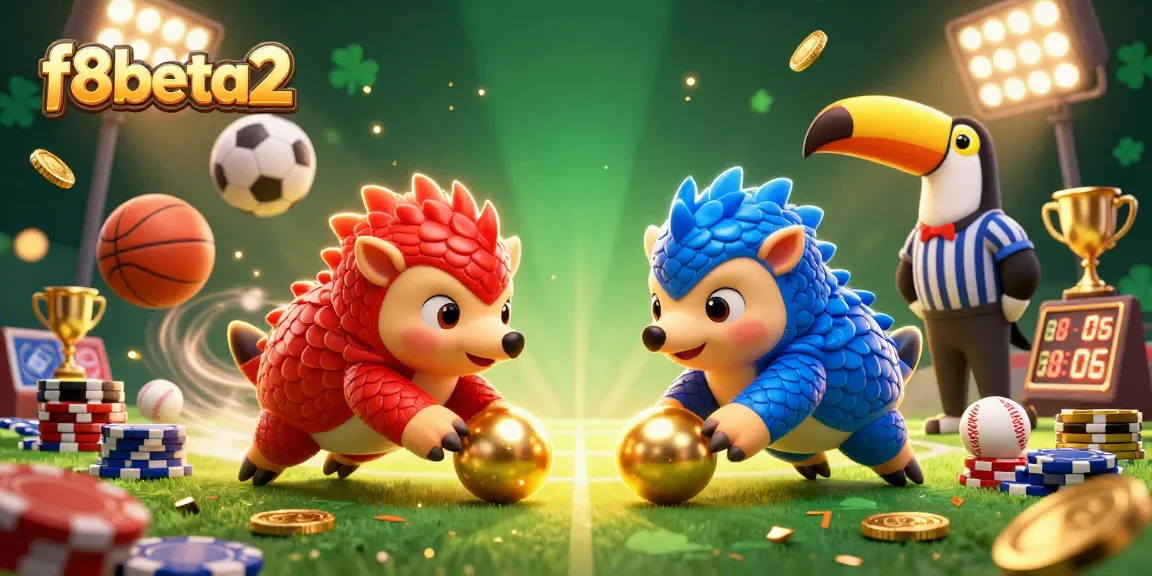 F8beta2 pangolins compete in a vibrant casino scene filled with golden chips and sports elements.