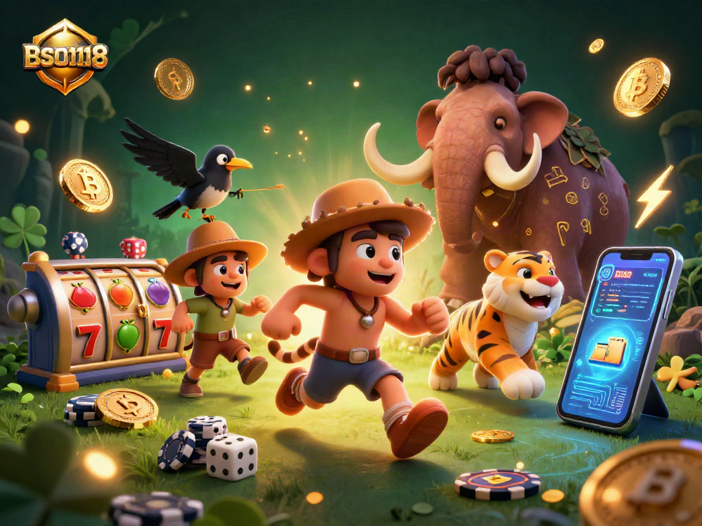 Engage with BSO118 in a lively prehistoric casino filled with crypto elements and classic slots.