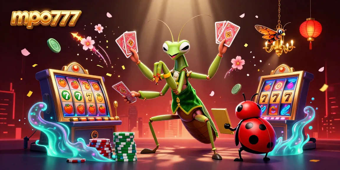 Engage with mpo777's thrilling slot games and enjoy vibrant casino action in this stunning illustration.