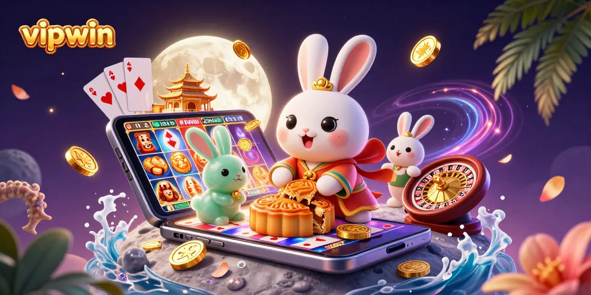 Experience the thrill of vipwin with dynamic casino action featuring a moon rabbit and gaming elements.