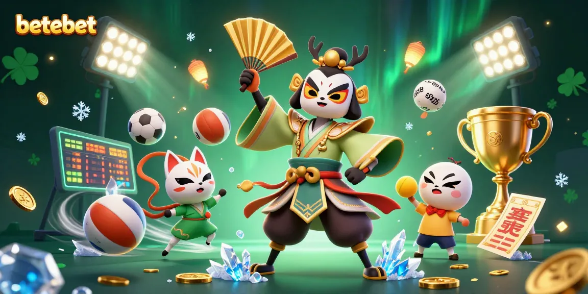 Betebet invites bettors to engage in thrilling action with a vibrant 3D scene filled with sports elements.