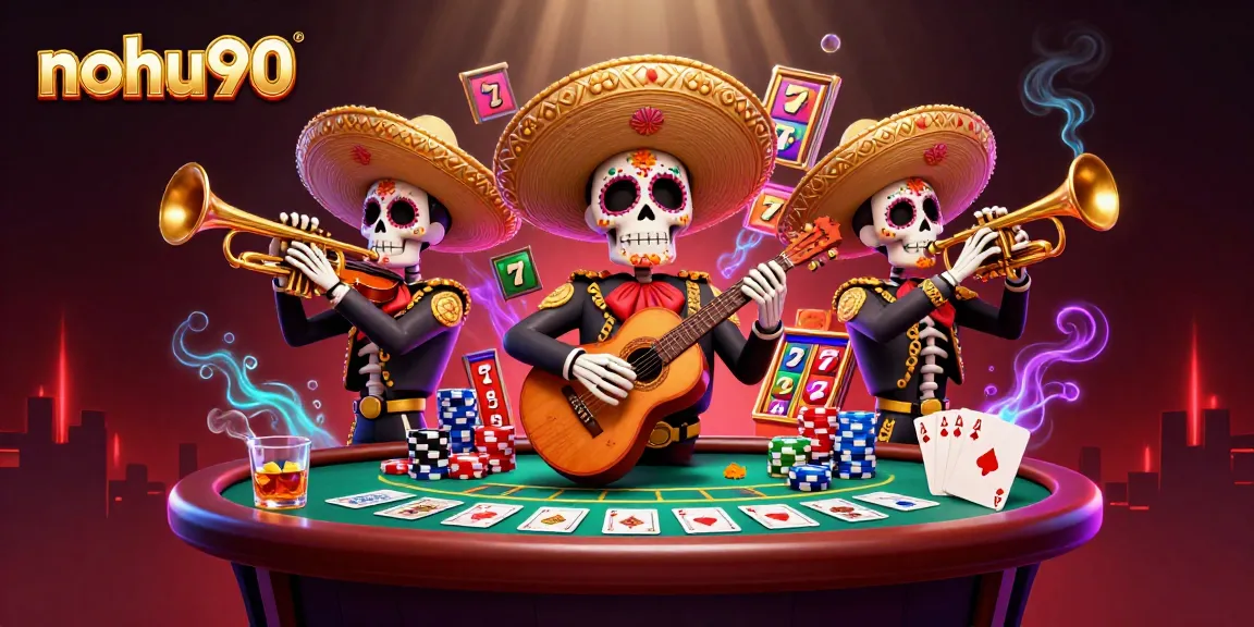 Experience thrilling slots at nohu90 with a vibrant Day of the Dead celebration scene.