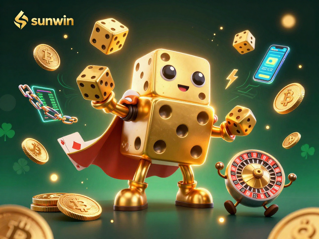 Engage with sunwin's exciting experience featuring animated golden dice and crypto elements.