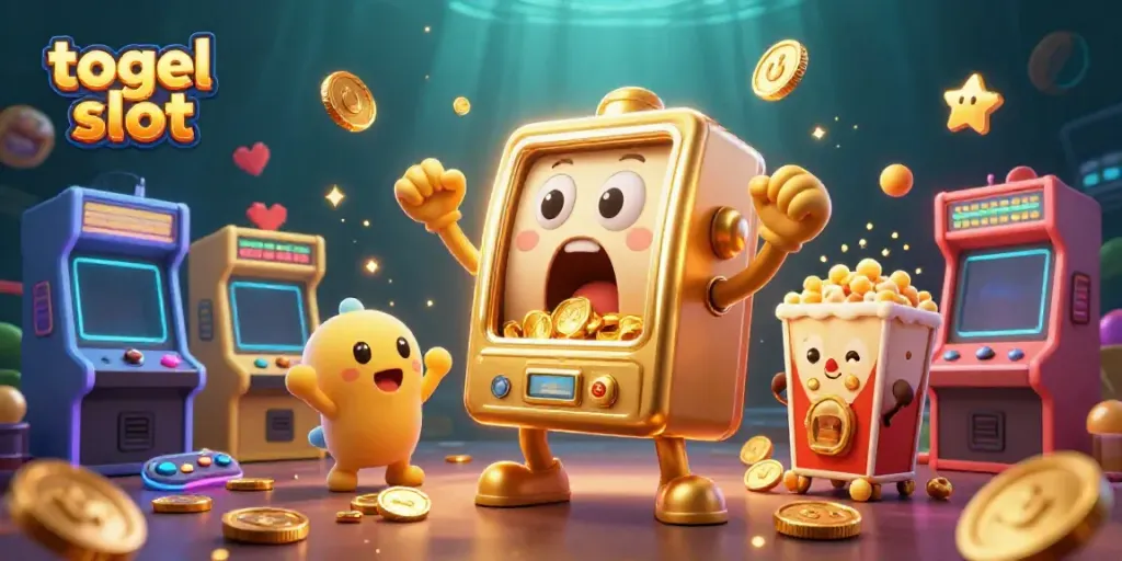 Gambarlah togel slot yang menampilkan mesin slot emas dan tema kasino yang meriah.