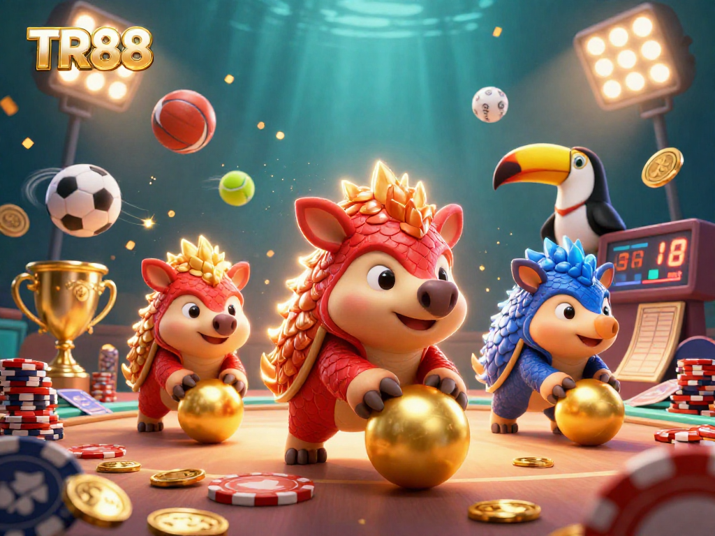 Engage in exciting gameplay with TR88's vibrant casino adventure featuring pangolins in a dynamic scene.