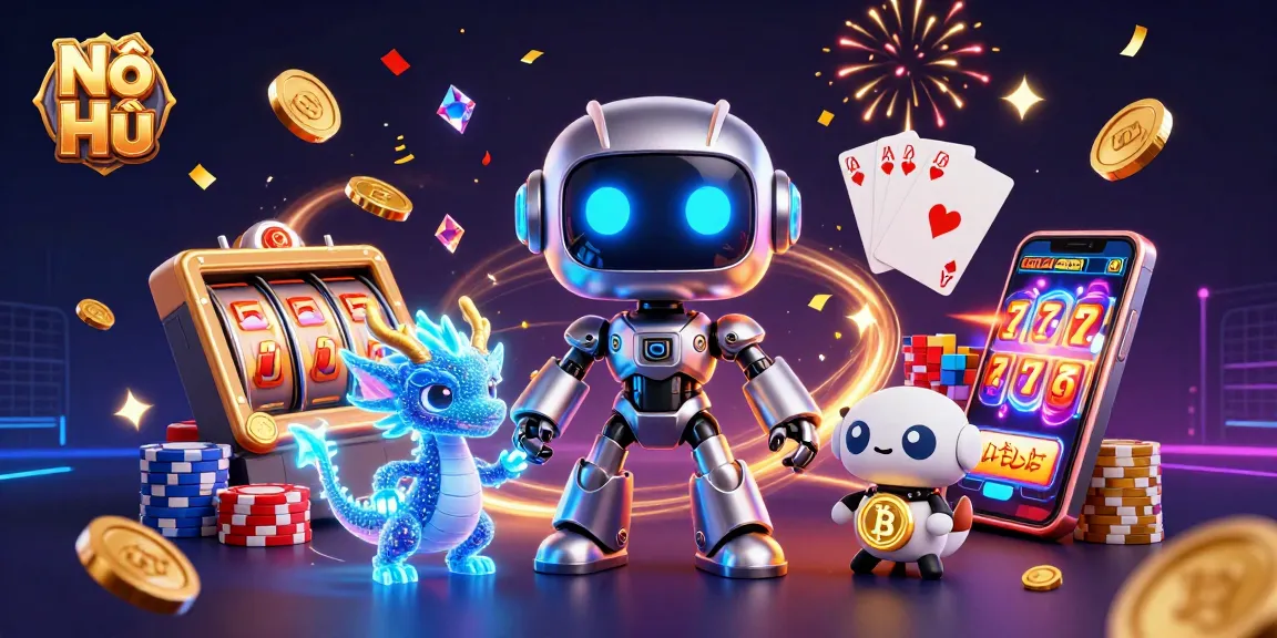Nổ Hũ slots feature colorful jackpot reels, golden coins, and vibrant casino elements for thrilling gameplay.