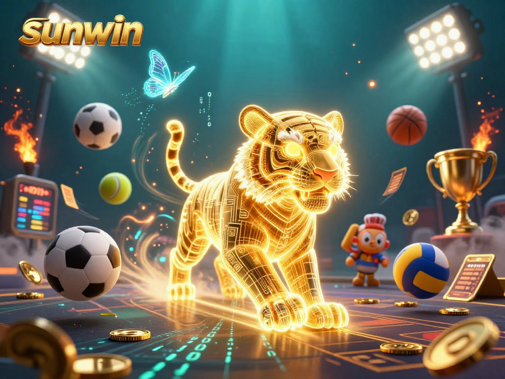 Experience thrilling gameplay with sunwin at dynamic casino featuring nostalgic sports elements and a golden tiger.