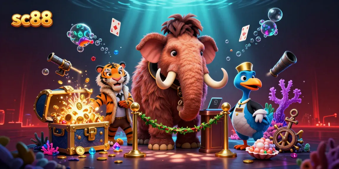 Experience the excitement at sc88 with a vibrant casino entrance scene featuring a mammoth bouncer and colorful gaming elements.