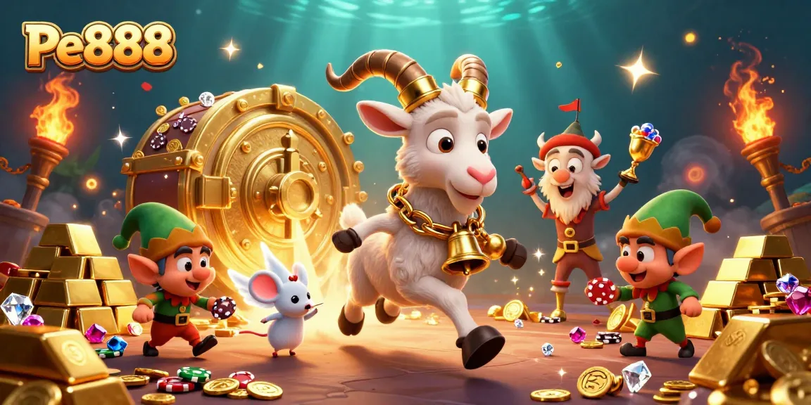 Experience thrilling gameplay at Pe888 with festive characters in a vibrant casino environment.